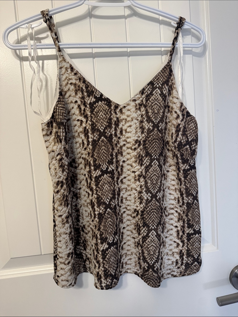 Japna Snake-Print V-Neck Cami in Neutral Brown & Cream